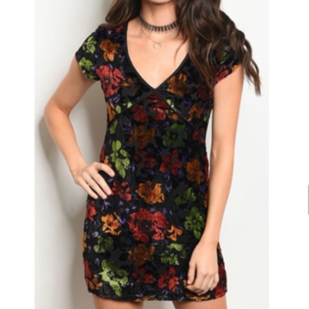 Honey Punch Floral Velvet Mini Dress NWT whimsigoth